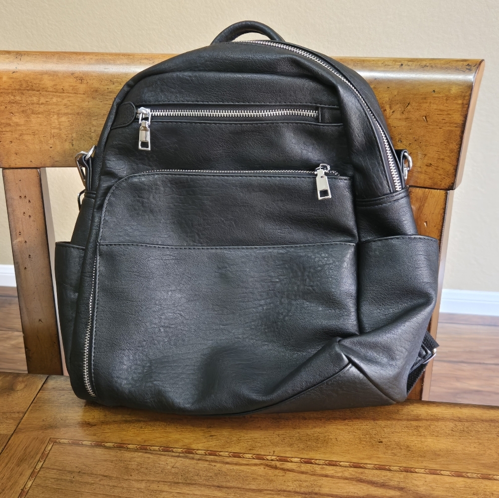 Black Vegan Leather Backpack